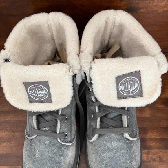 Palladium Women's Baggy High Top Lace Up Leather Distressed Grey Sherpa Size 10 - Picture 8 of 10